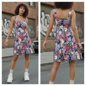 Vintage 90s Whimsigoth Romantic Cottagecore Coquette Floral Fit & Flare Dress 9